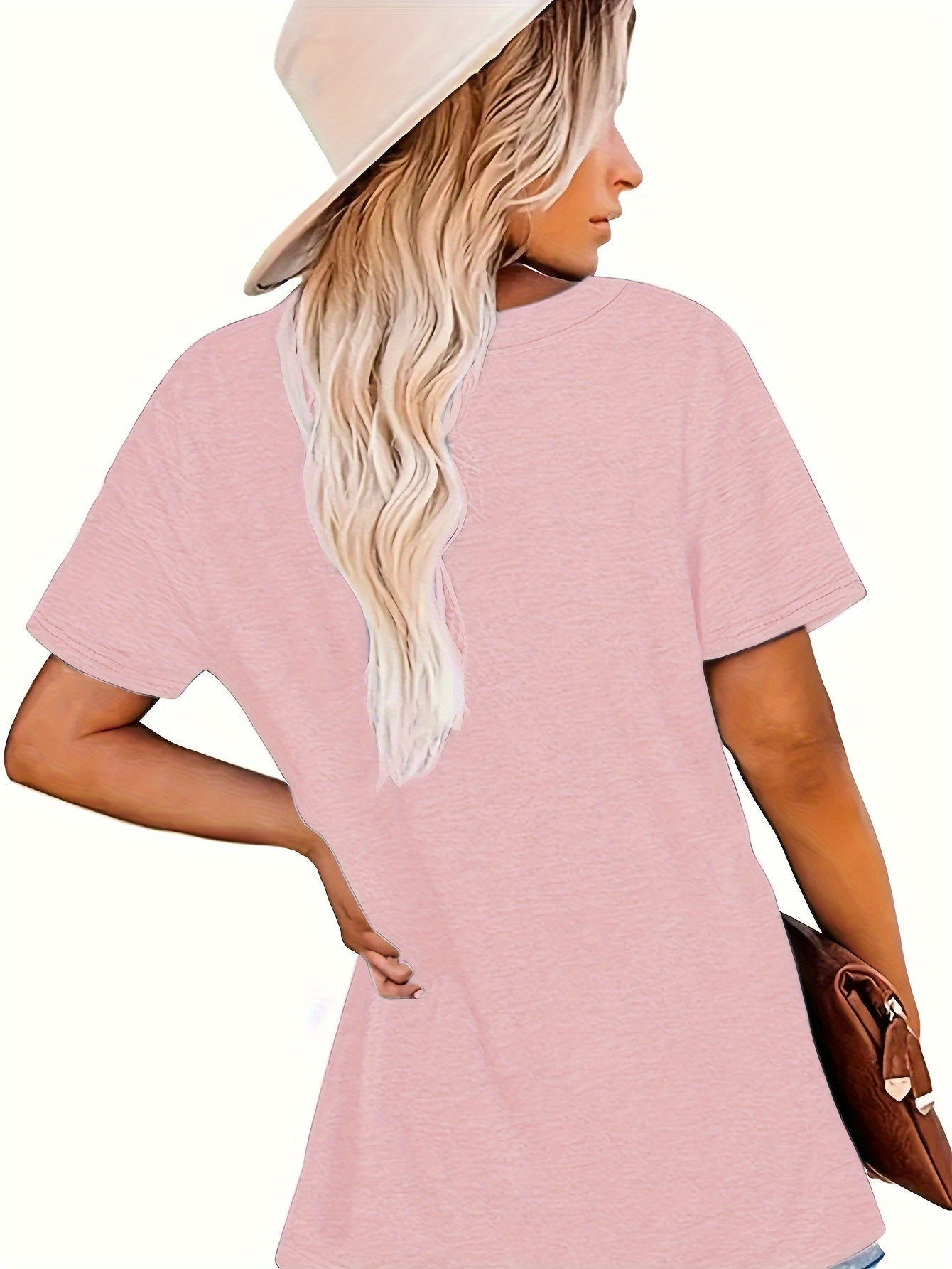 Stylish Pink Floral Cross Print Women's T-Shirt - Casual Crew Neck, Short Sleeve, Polyester & Spandex Blend, Machine Washable, Ladies T Shirts