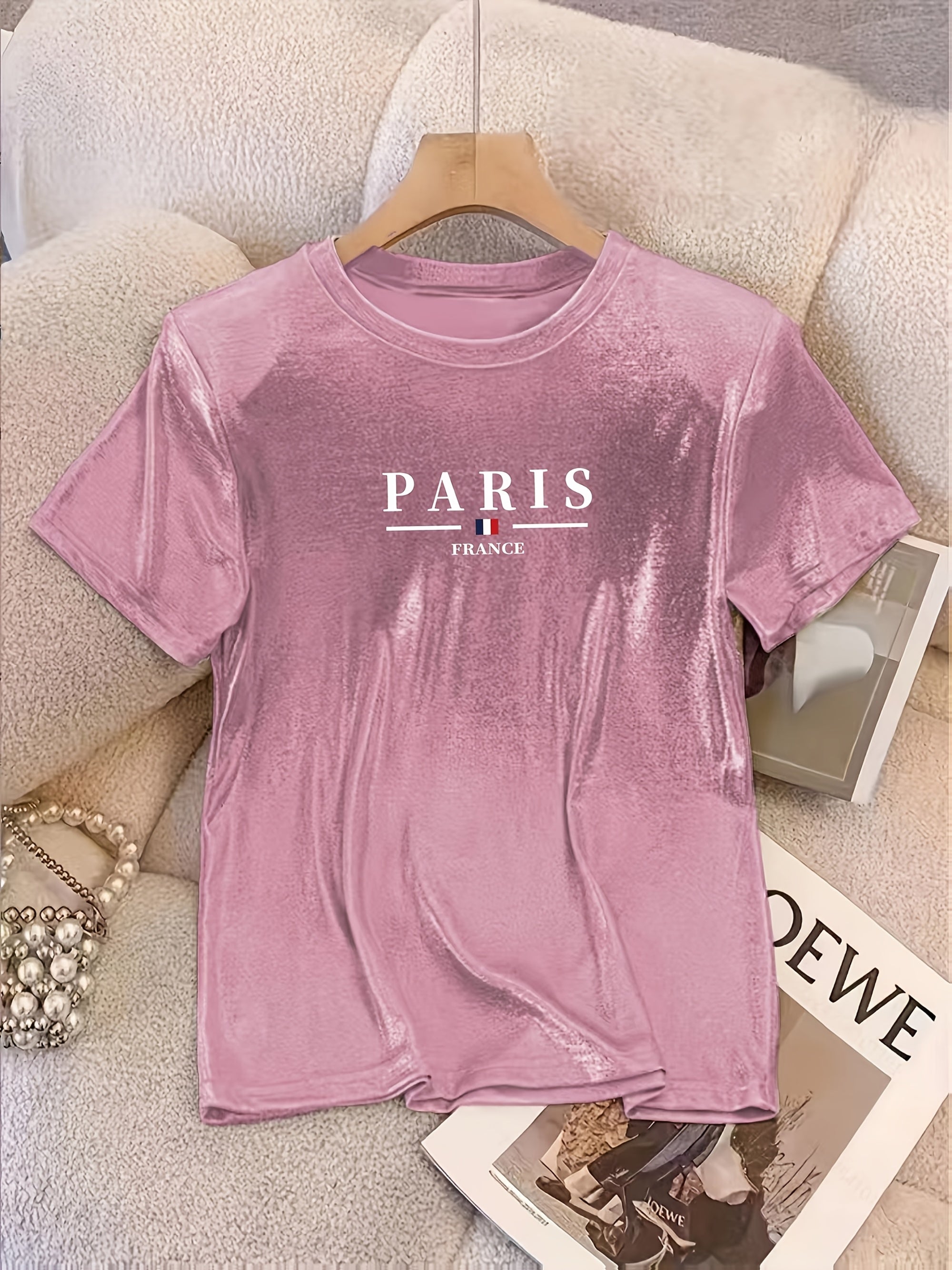 Shimmering Princess Ladies' T-Shirt - Casual Round Neck, Stretchy Polyester Blend, Perfect for Spring/Summer/Autumn Wear.