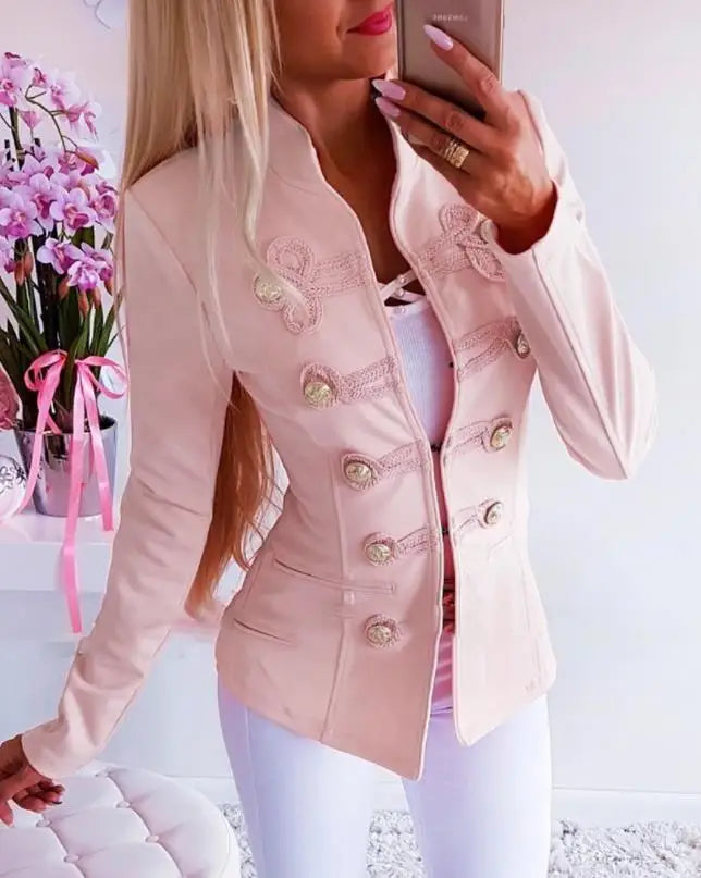 Women Long Sleeved Sweet Casual Slim Fit Coat 2025 Autumn Spring Lady Pink Jackets