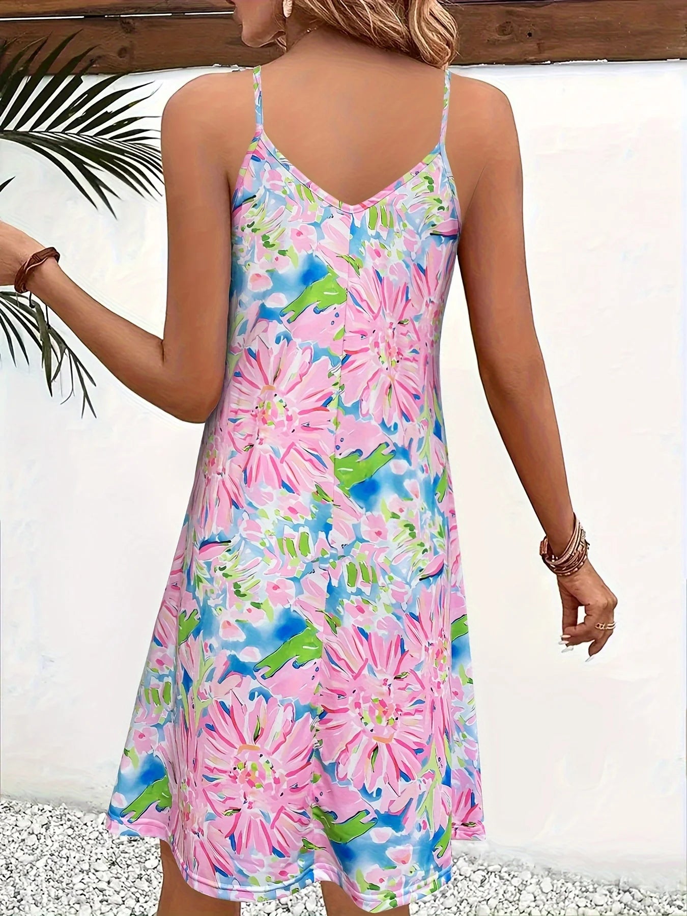 Women's Floral Print Cami Dress, Vacation Style Sleeveless Suspender Dress for Spring & Summer