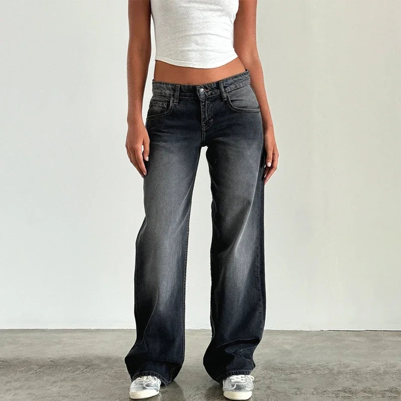 Kvinner Y2K Denimbukser med vidde ben Baggy Lav midje Kjærestejeans Uformell Vintage Loose Fit Jeans Bukser Cyber Grunge Streetwear