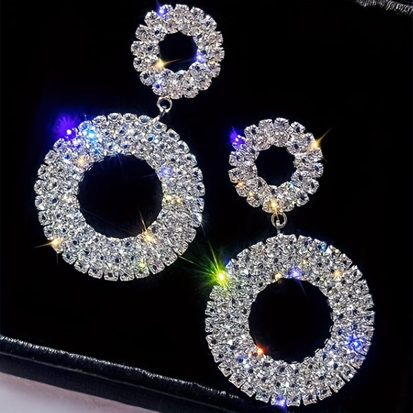 Luxurious Multi-Circle Rhinestone Dangle Earrings for Women - Sparkling Claw Chain Design with Stainless Steel Posts, Ideal for Bridal & Evening Events, Fashionable Gift, Rhinestone Earrings