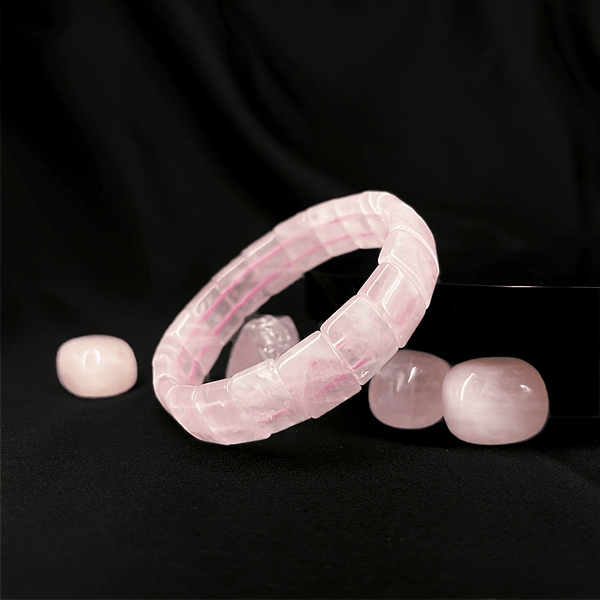 Healing Crystal Bracelet, Natural Pink Quartz Reiki Chakra Bangle, Polished Quartz Gemstone Stretch Bracelet, Meditation Yoga Jewelry Gift for Women, 1pc