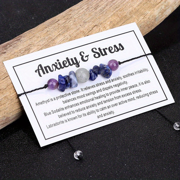 Leisure Healing Crystal Beads Bracelet Meditation Relaxation Chakra Crystal Treatment Elastic Bracelet Chakra/Conquer Fear/Increase Communication Spirit With Blessing Card