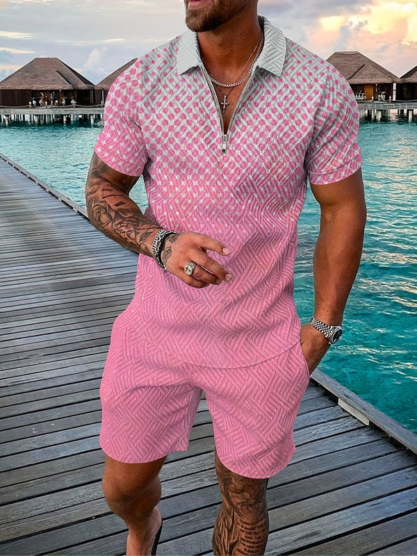 Plus Size Relaxed Fit Casual skjorteshortssett - Livlig polkadotprintdesign, ultrakomfortabel og stilig for varmt vær, perfekt for sommeraktiviteter og hverdagsbruk, designet for menn i store størrelser