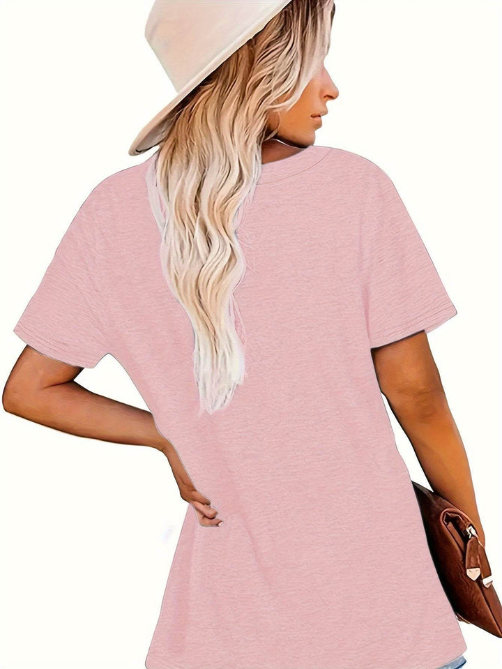 Stylish Pink Floral Cross Print Women's T-Shirt - Casual Crew Neck, Short Sleeve, Polyester & Spandex Blend, Machine Washable, Ladies T Shirts - MHMote
