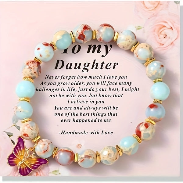 Natural Stone Inspiration Beautiful Butterfly Bracelet with Blessing Card, Heart Gifts for Women, Mother Day Birthday Gift for Her Women Stress Relief Semi-precious Healing Crystal Daughter Bracelets