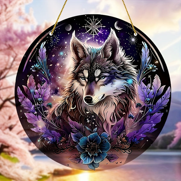 1pc, Mysterious Wolf Window Hanging Sun Catcher(20cm*20cm/8in*8in)Acrylic Plaque Suncatcher, Wolf Gifts, Gift For Mom, Family, Lover, Friends, Holiday Decorations, Fairy Garden Decor, Farmhouse Decor, Outdoor Yard Decor, Part