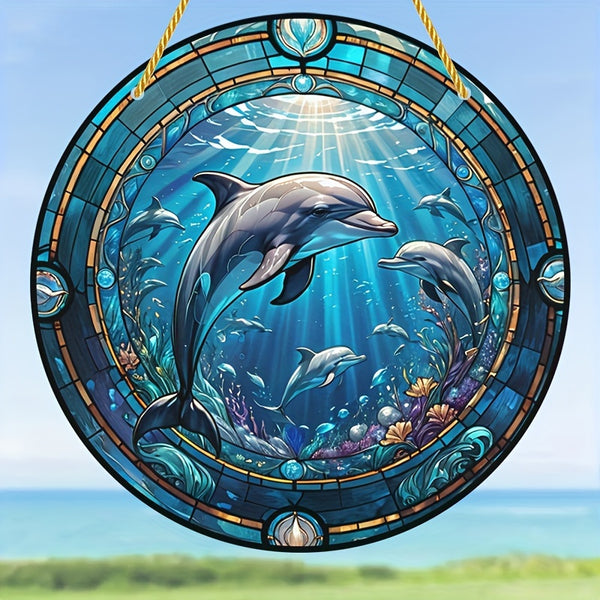 1pc, Colorful Dolphin Suncatcher Sign for Home, Office, and Garden - Perfect Housewarming or Thank You Gift (8x8 Inch)