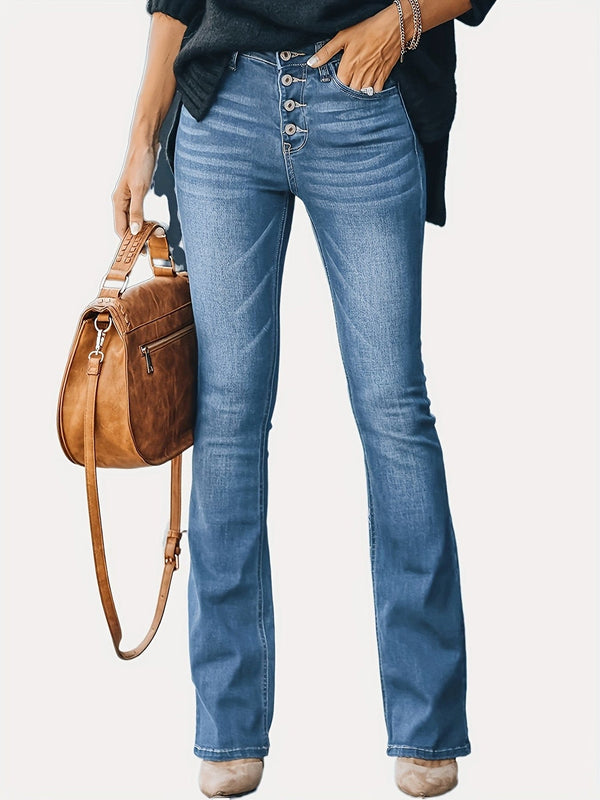 Stilige Bootcut Stretch Denim Jeans - Mørkeblå, helårs streetwear med lettstelt og komfortabel passform