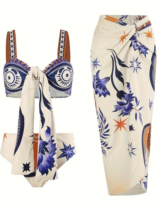 2023 ny utenrikshandelssamling bikini sexy høylivet bikini todelt badedraktsett engros chiffon langt skjørt