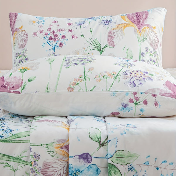 4-delers sengetøysett med fargerikt blomstertrykk – mykt, pustende og hypoallergenisk sengetøy til soverom, gjesterom og hotell – inkluderer 1 flatt laken, 1 laken og 2 putevar, uten kjerne