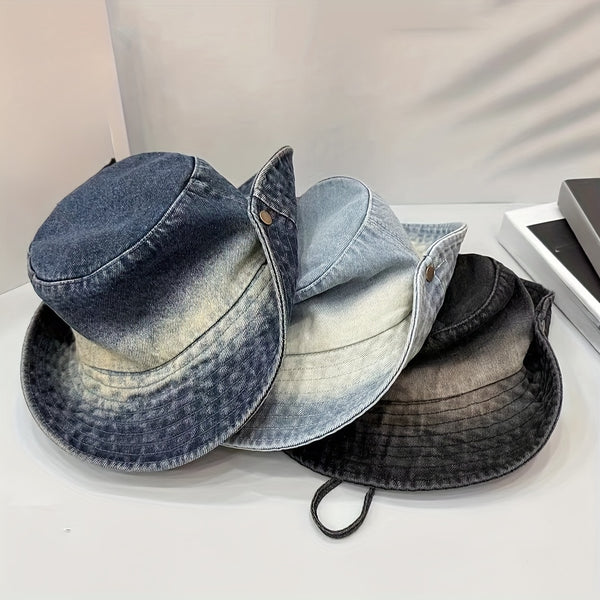 1pc Women's Western Cowboy Hat, Vintage Washed Distressed Tie-Dye Bucket Hat, Spring Summer Outdoor Sun Protection Mountaineering Fishing Cap