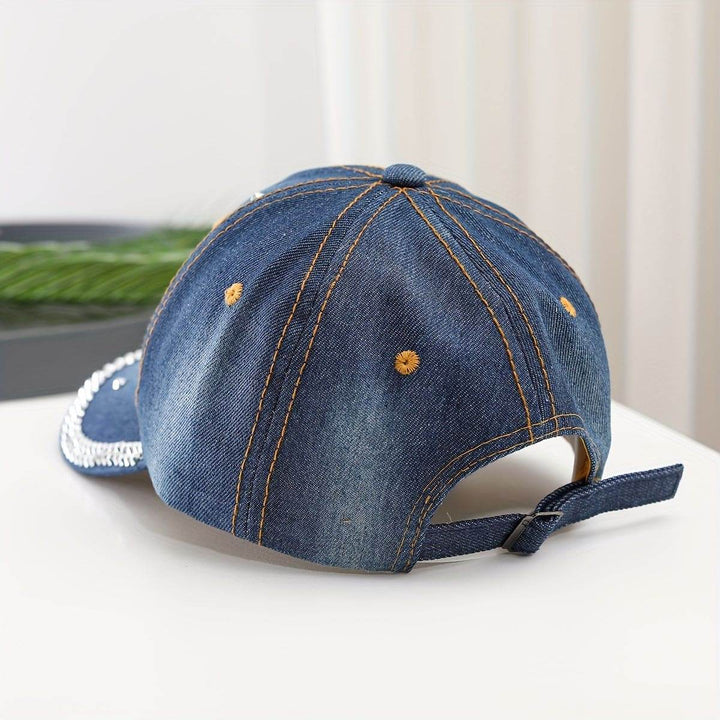 Women's Rhinestone Studded Star Denim Baseball Cap, Adjustable Casual Outdoor Sun Protection Peaked Hat Gifts For Eid - MHMote