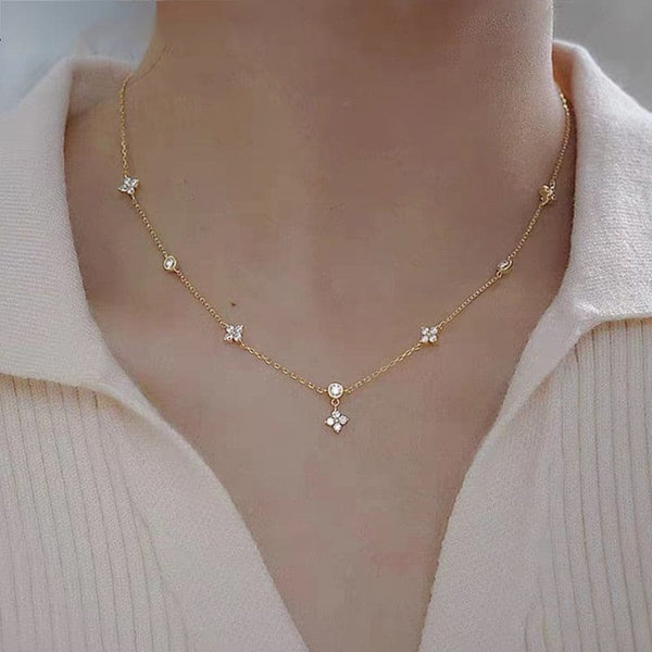 Four-leaf Clover & Round Shape zirconia Chain Necklace For Women Luxury Collar Choker Accessories