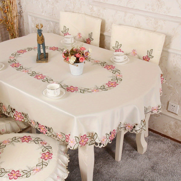 1pc, Polyester Tablecloth, Pastoral Style Floral Pattern Table Decor, Waterproof And Oil-proof Table Cover, Rectangle Simple Style Table Cloth, For Picnic Or Holiday Party, Room Decor