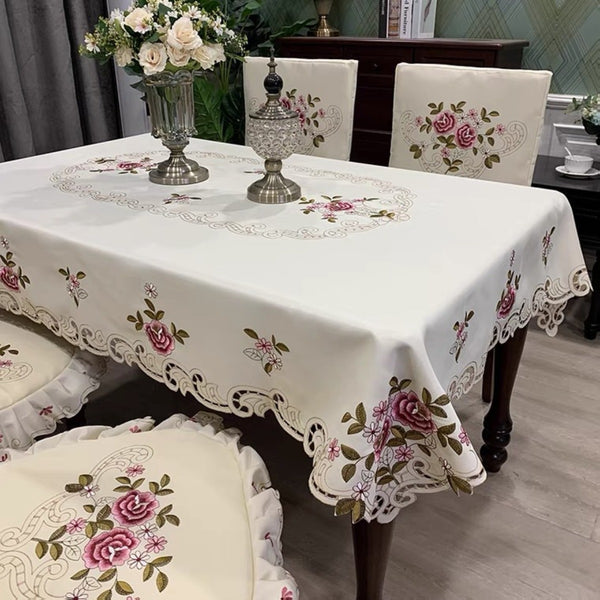 1pc Vibrant Embroidered Floral Tablecloth - Delightful Pastoral Charm for Picnics & Parties - Rectangle Fabric Decor - Adds Elegance to Your Home
