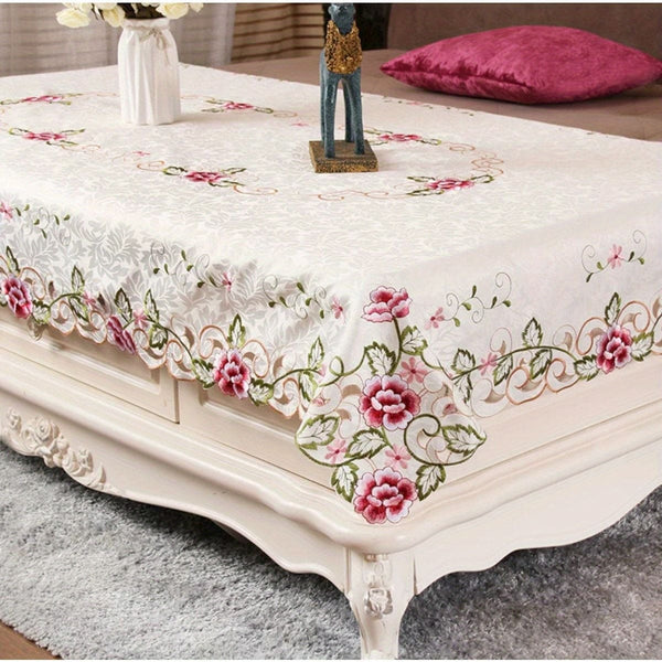 1pc Premium Embroidered Flower Coffee Tablecloth - Versatile & Dustproof Cover for Modern Homes - Enhances Parties, Holidays & Everyday Style