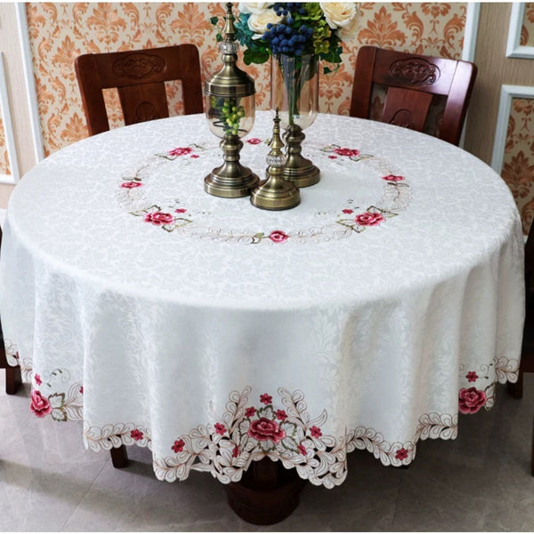 1pc Embroidered Tablecloth - Durable Polyester Fabric, Exquisite Embroidered Design, Versatile Tablecloth and Chair Cover, Luxurious High-end Fashion - Rectangular and Round Shapes, Perfect for Household Gatherings and Table