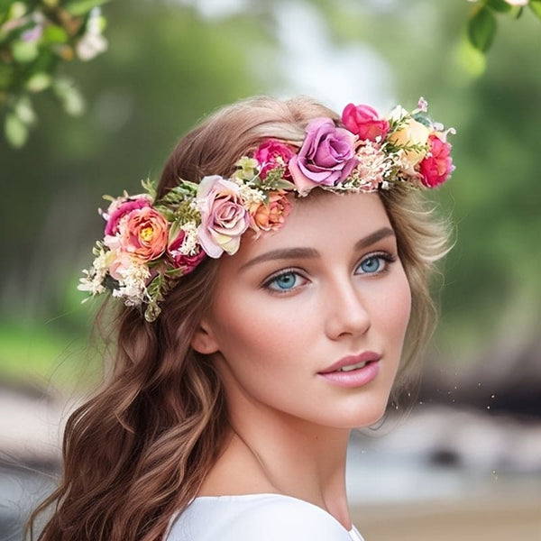 1pc Bohemian Floral Crown For Women, daily use Flower Headband Wreath, Roses Bridal Hair Garland, Perfect For Weddings, Parties, Birthdays, Festivals, Proms – Romantic Boho Style Accessory