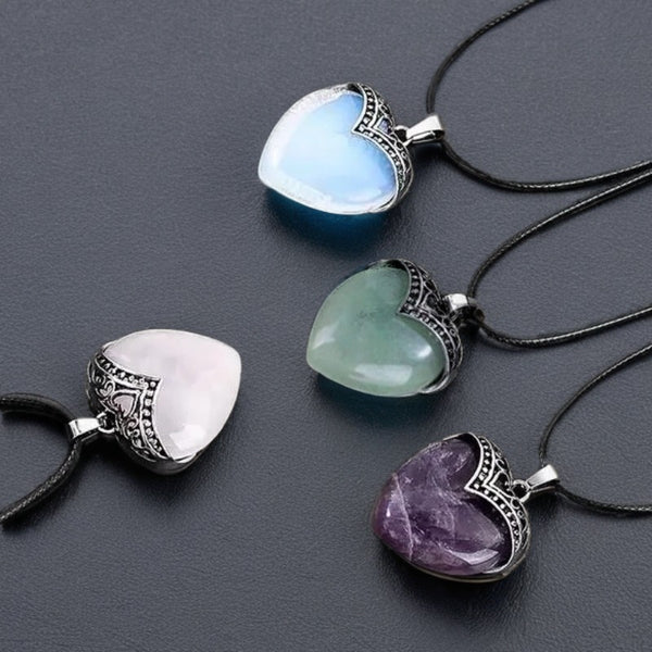 4pc Large Natural Peach Heart Shaped Crystal Necklace for Love and Spiritual Meditation, Healing Pendant for Beginners, Party, Birthday, Business Holiday Gift for Men and Women, With Gift Box
