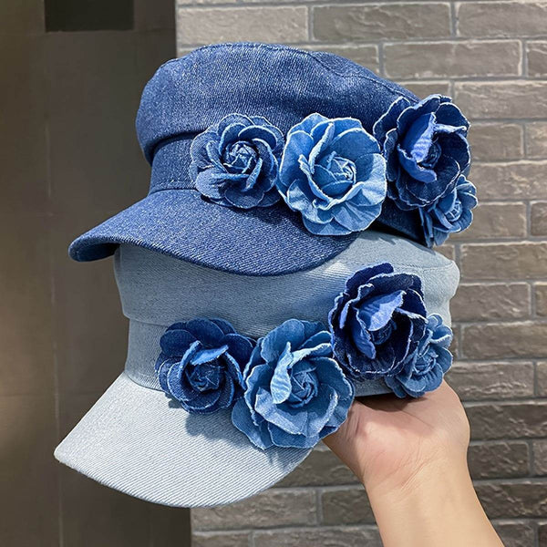 Chic Floral Newsboy Cap for Women - Lightweight, Adjustable Drawstring, Polyester - Perfect for Casual Wear - MHMote
