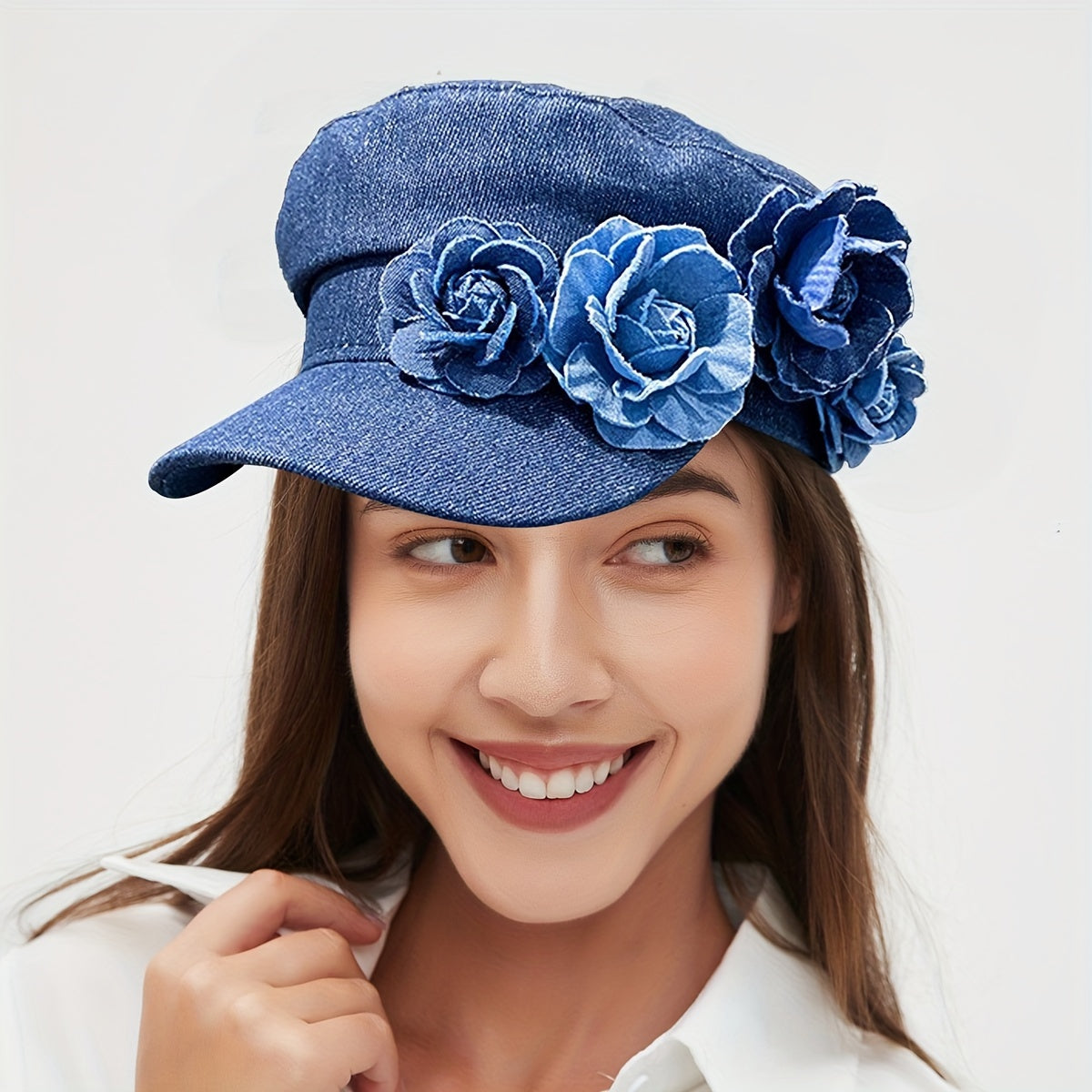 Chic Floral Newsboy Cap for kvinner - Lett, justerbar snøring, polyester - Perfekt for fritidsklær