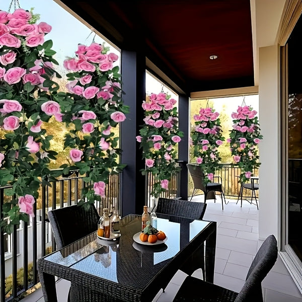 Pakke med 2 kunstige roser med høyt antioksidantinnhold, UV-bestandige hengende blomster for innendørs og utendørs dekorasjoner i hjemmet og hagen, allsidige plastroser egnet for alle årstider - ingen strøm kreves