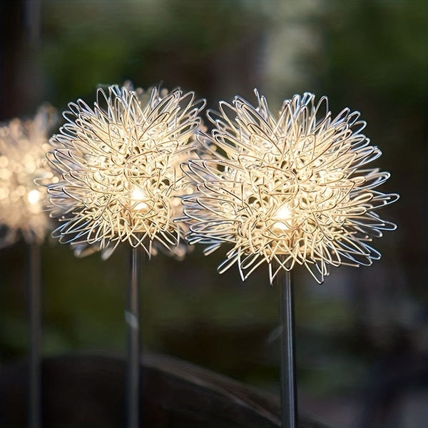 2 stk. solcelledrevet løvetann hagelampe med aluminiumstrådkule vanntett utendørs LED-landskapslampe, solcelledrevet blomsterlampe egnet for gårdsplasssti, blomsterbed, gårdsplassplendekorasjon 29,53"x3,54"