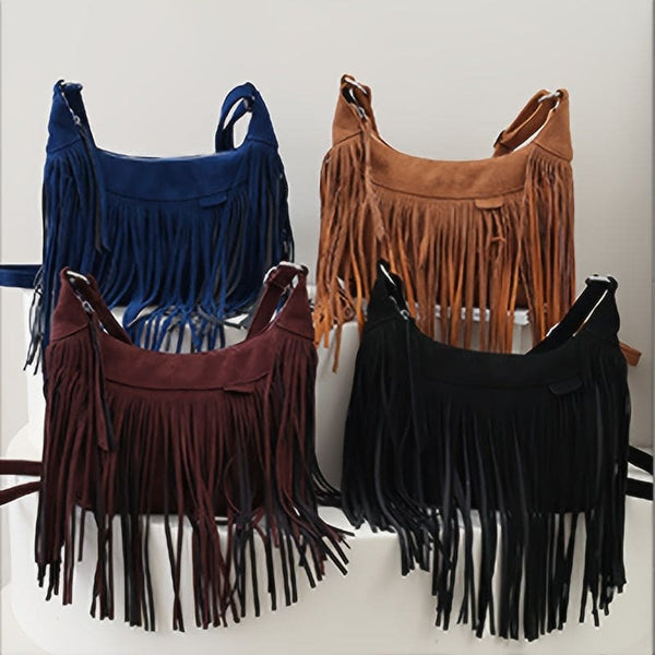 Vintage-Inspired Tassel Fringe Hobo Handbag - Retro Bohemian Crossbody Shoulder Purse with Adjustable Strap, Magnetic Closure, and Spacious Interior - Perfect for Womens Hippie Grunge Style, Everyday Use, and Travel
