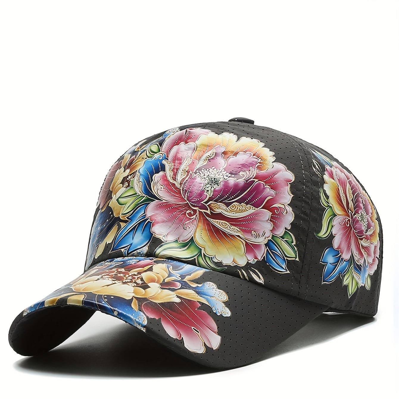 Baseballcaps i polyester med blomstertrykk – justerbar passform, pustende materiale, moteriktig All-Match Summer Quick-Dry Trucker Hat med tilfeldig utskriftsposisjon