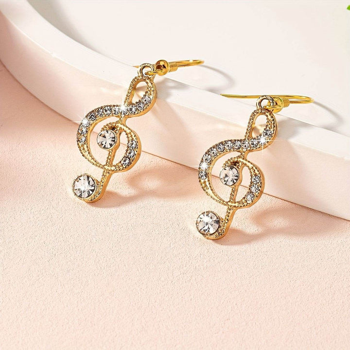 Elegant Music Note Dangle Earrings with Sparkling Rhinestones - Zinc Alloy, Glass Inlay, Perfect for Daily Wear & Parties - MHMote