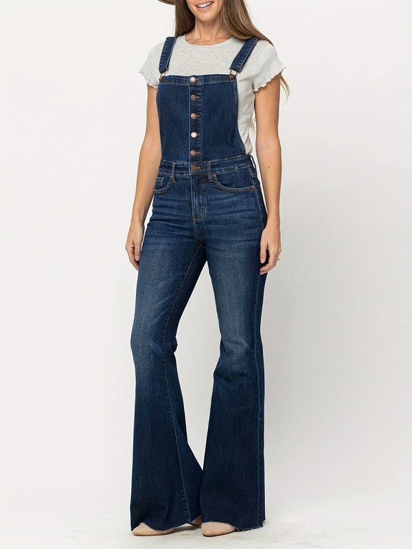 Enkeltspent, slengbein i mørkeblå denim, rå kant, stikklommer, elastisk, justerbar stropp, allsidig denimsnekkerbukse, damejeans og -klær