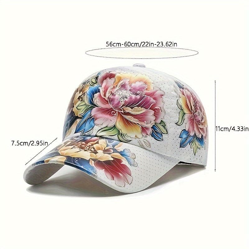 Baseballcaps i polyester med blomstertrykk – justerbar passform, pustende materiale, moteriktig All-Match Summer Quick-Dry Trucker Hat med tilfeldig utskriftsposisjon
