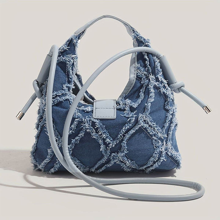 Women's Fashion Denim Shoulder Bag with Star Accents, Vintage Style Crossbody Handbag - MHMote