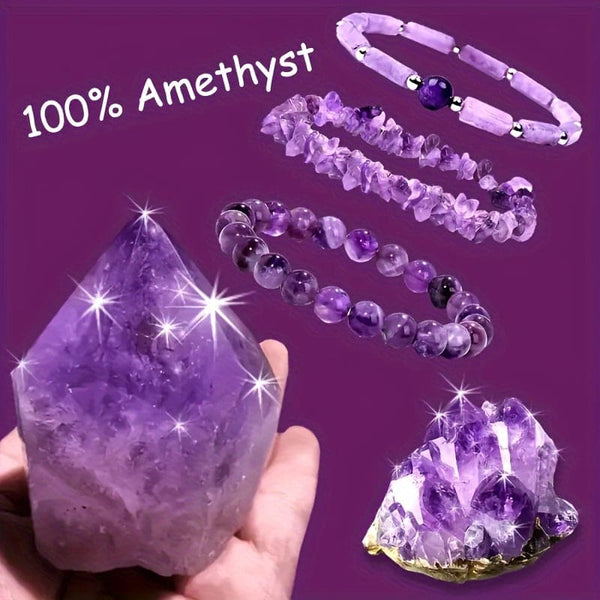 3-Piece Set Natural Amethyst Healing Crystal Bracelet Set, Energy Stone Women's Bangle, Holiday Gift For Girlfriend And Mom