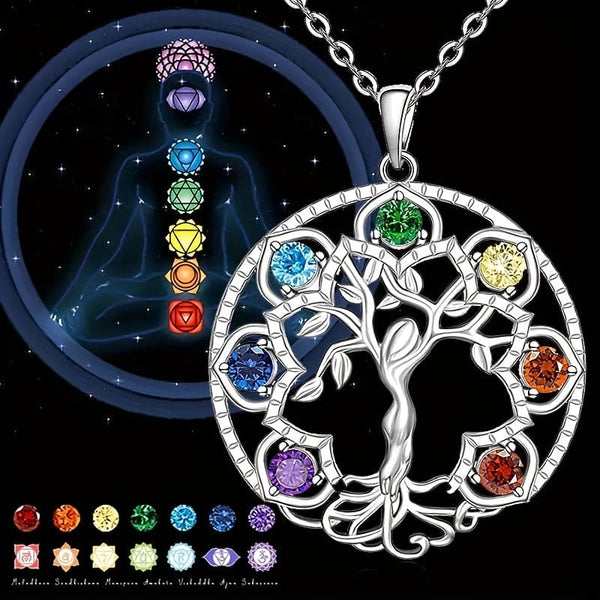 7 Chakra Tree Of Life Pendant Yoga Chakra Healing Stone Necklace Feminine Energy Balance