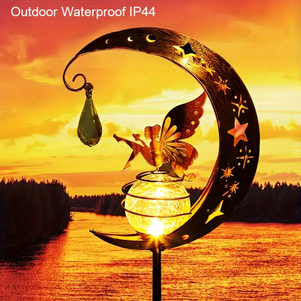 1pc Solar Iron Moon Fairy Lawn Light, Exquisite Elf Fantasy Fairy Style Yard Metal Decorative Light Garden Pathway Gazebo