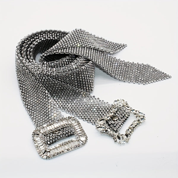 Fashion-Forward Shiny Rhinestone Belt - Dazzling Full Stone Inlaid, Wide Waist Girdle for Women - Secure Buckle, Versatile Wear with Jeans, Dresses, Coats - A Stylish Accessory for Girls and Women