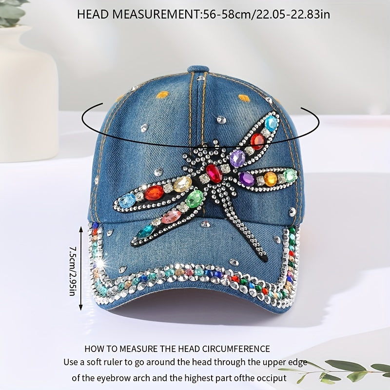 Rhinestone Dragonfly Patch baseballcaps blå dongeri vasket nødlidende far lue solhatter for kvinner