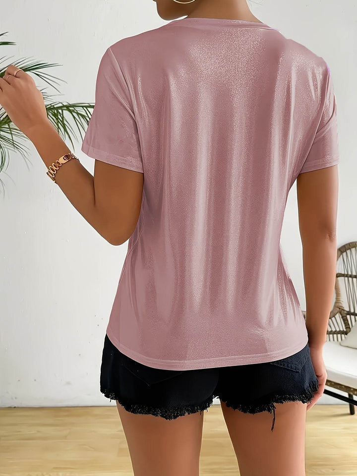 1pc Sparkle Princess Women's T-Shirt - Casual Round Neck, Stretchy Polyester Blend, Geometric Print, Perfect for Spring/Summer/Fall, Versatile Fashion | Round Neck Tshirt | Machine Washable Shirt - MHMote