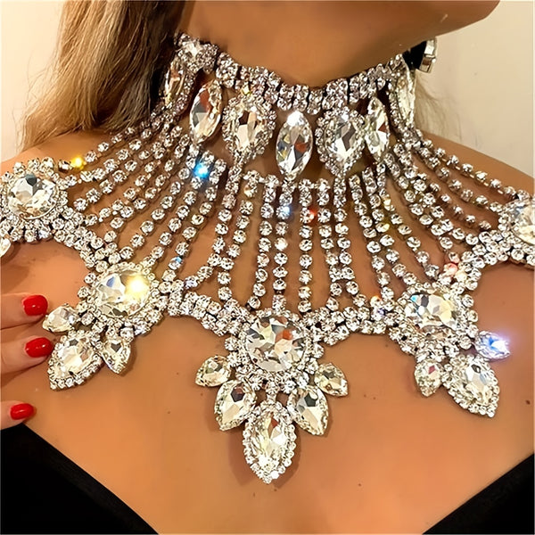 Vintage Rhinestone Anheng Statement Halskjede Luksuriøst Halskjede med Rhinestones Flerlags Anheng