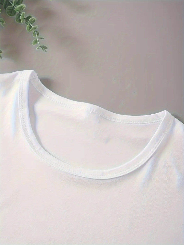 Protection & Angel Wings & Diamond Print Crew Neck T-shirt, Casual Fashion Short Sleeve T-shirt, Micro-Elastic, Non-Transparent, Easy To Care Material, Ideal For Everyday Wear, Women'S Clothing - MHMote