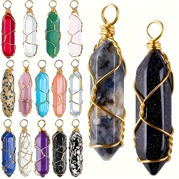 24pcs Healing Crystal Pendants & Necklace, Natural Quartz Gemstones For Reiki Healing, Pendants Necklace Jewelry Gift (Random Color Not Repeat)