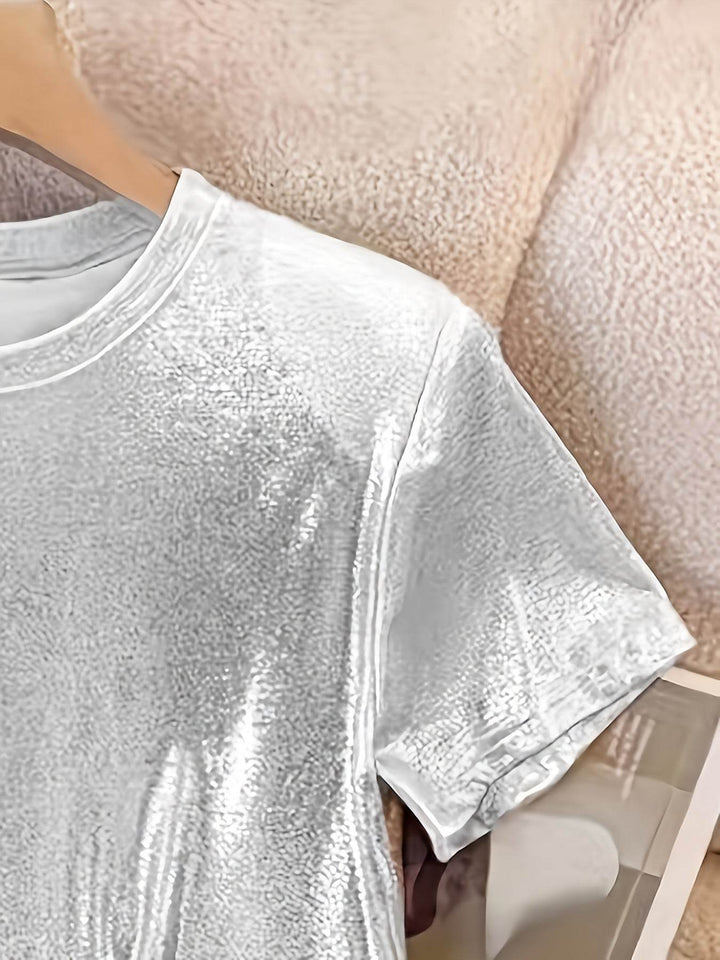 Chic T-Shirt for Women with a French Sparkle Princess Design - Comfortable Round Neck, Flexible Polyester Mix, Washable in Machine - Ideal for Spring, Summer, And Autumn - MHMote