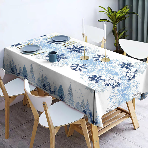 1pc Waterproof Merry Christmas Tablecloth, Round/Square Snowflakes Christmas Tree Pattern Table Cover, Stain and Wrinkle Free, Indoor and Outdoor Use for Home Kitchen Dining Party Decoration