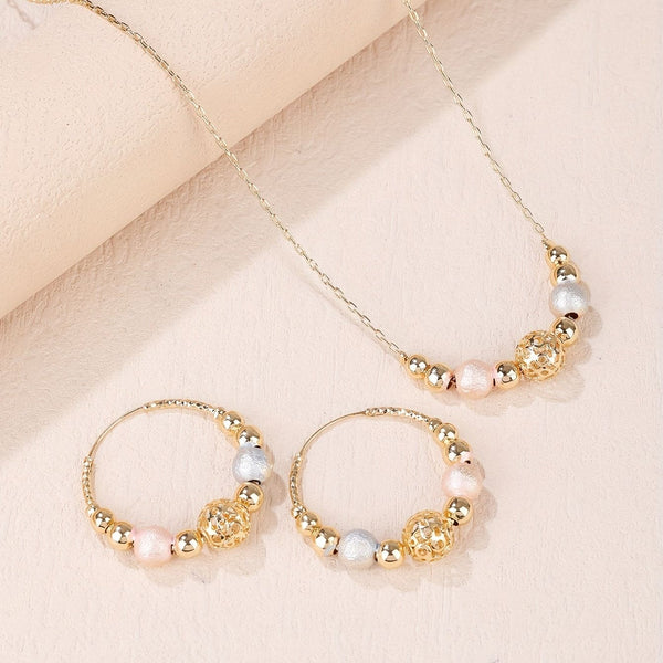2pcs Earrings Plus Necklace Fashion Jewelry Ring Set 14k Gold Plated A String Of Multi Types Spinning Beads Match Daily Outfits Perfect Chrismas Gift For Female