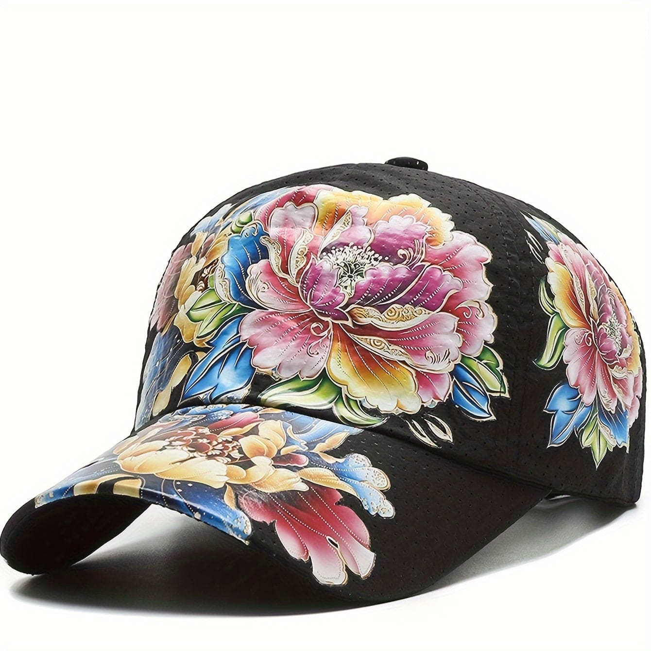 Baseballcaps i polyester med blomstertrykk – justerbar passform, pustende materiale, moteriktig All-Match Summer Quick-Dry Trucker Hat med tilfeldig utskriftsposisjon
