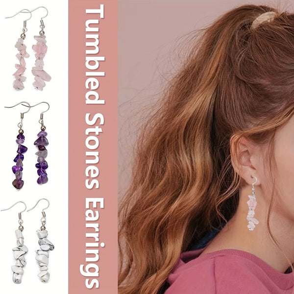 Natural Stone Earrings 6 Pairs Set Earrings Healing Crystal Earrings Lightweight Gemstone Colored Earrings Mother'S Day Gift