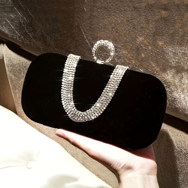 Elegant Women's Evening Clutch - Water-resistant, Removable Strap, Sparkly Rhinestone, Secure Buckle for Special Occasions